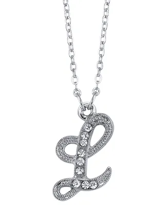 2028 Silver-Tone Crystal Initial Necklace 16" Adjustable