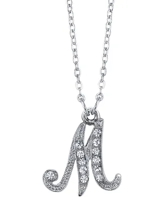 2028 Silver-Tone Crystal Initial Necklace 16" Adjustable