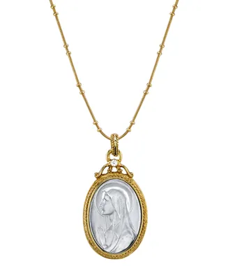 Symbols of Faith 14K Gold-Dipped Silver-Tone Crystal Virgin Mary Medallion Necklace 20"