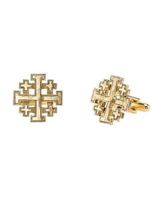 Symbols of Faith 14K Gold-Dipped Jerusalem Cross Round Cuff Links