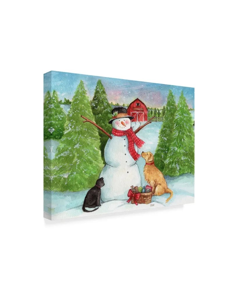 Melinda Hipsher 'Snowman Dog And Cat Farm Horizontal' Canvas Art - 35" x 47"