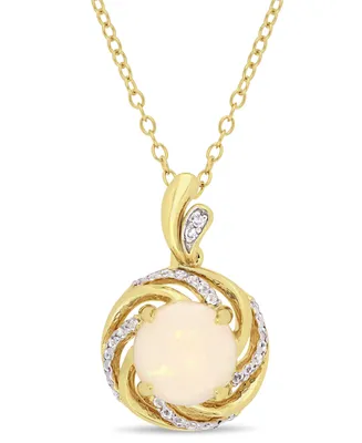 Opal (1-1/4 ct. t.w.), White Topaz (1/6 ct. t.w.) and Diamond-Accent Swirl Halo 18" Necklace in 18k Gold over Sterling Silver