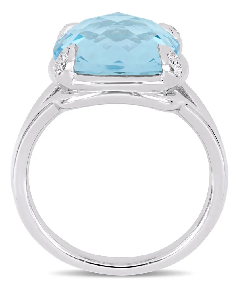 Blue Topaz (9 ct.t.w.) and White (1/20 Split Shank Cocktail Ring Sterling Silver