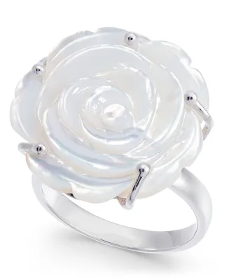 Mother of Pearl Rose Statement Ring in Sterling Silver