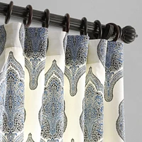 Half Price Drapes Arabesque Blue Emblem Printed Cotton Room Darkening Curtain