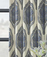 Half Price Drapes Arabesque Blue Emblem Printed Cotton Room Darkening Curtain