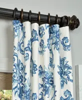 Half Price Drapes Indonesian Blue Floral Printed Cotton Room Darkening Curtain