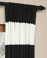 Half Price Drapes Onyx Black & Off White Horizontal Striped Printed Cotton Room Darkening Curtain