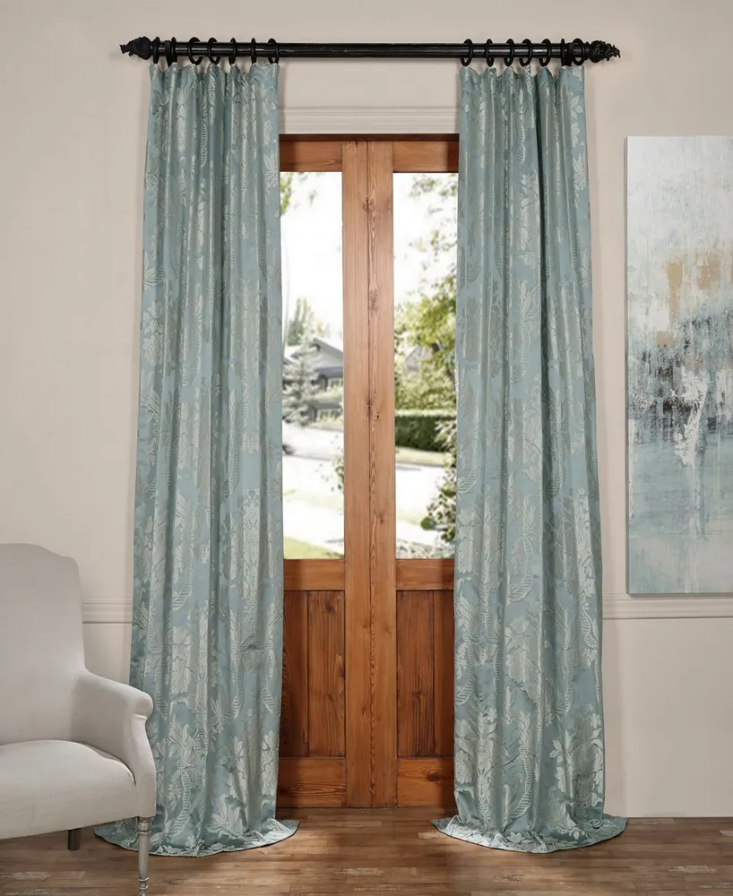 Half Price Drapes Magdelena Blue & Steel Damask Faux Silk Jacquard Room Darkening Curtain