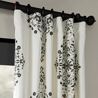 Half Price Drapes Kerala Cocoa Emblem Printed Cotton Room Darkening Curtain
