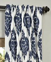 Half Price Drapes Ikat Blue Damask Printed Cotton Room Darkening Curtain