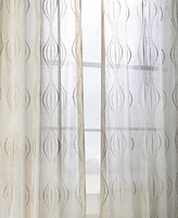 Half Price Drapes Suez Natural Embroidered Striped Patterned Faux Linen Sheer Curtain