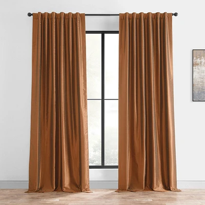 Half Price Drapes Copper Kettle Vintage Textured Faux Dupioni Silk Blackout Curtain