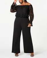 Adrianna Papell Plus Size Off-The-Shoulder Lace Jumpsuit