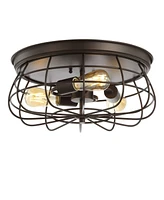 Jonathan Y Calvia 15.7" 3-Light Farmhouse Metal Cage Flush Mount