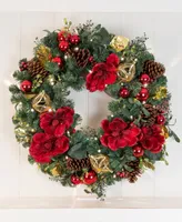 Village Lighting 30" Lighted Christmas Wreath, Red Magnolia