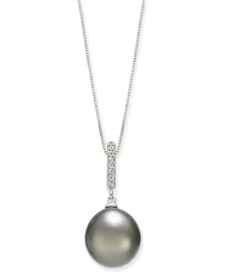 Cultured Tahitian Pearl (10mm) & Diamond Accent 18" Pendant Necklace in 14k White Gold