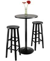 3-Piece Round Black Pub Table with Two 29" Wood Stool Square Legs