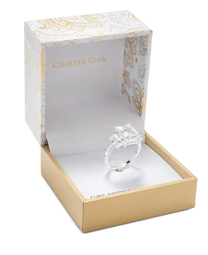 Charter Club Fine Silver Plate Triple-Crystal Ring, Created for Macy's