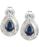 Sapphire (9/10 ct. t.w.) & Diamond (1/3 ct. t.w.) Stud Earrings in 14k White Gold (Also available in Emerald)