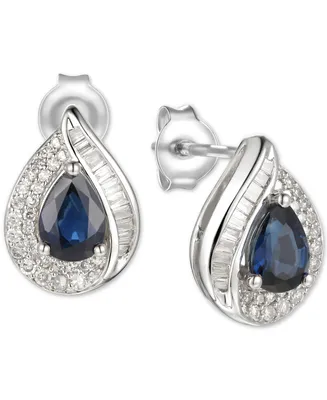 Sapphire (9/10 ct. t.w.) & Diamond (1/3 ct. t.w.) Stud Earrings in 14k White Gold (Also available in Emerald)
