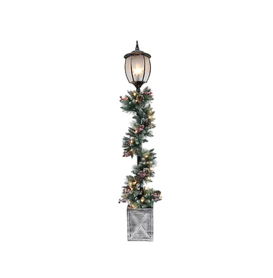 Puleo International 7 ft. Lamp Post Decorated Garland with 50 Ul-Listed Clear Lights