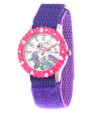 EwatchFactory Girl's Disney Minnie Mouse Purple Stainless Steel Time Teacher Strap Watch 32mm