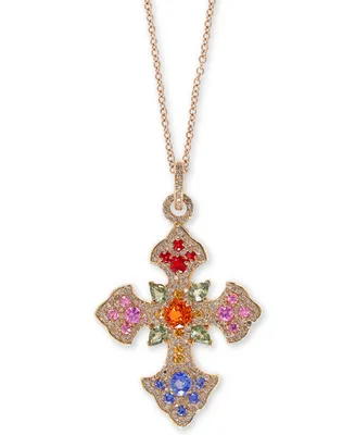 Effy Multi-Gemstone 18" Cross Pendant Necklace (3 ct. t.w.) in 14k Gold