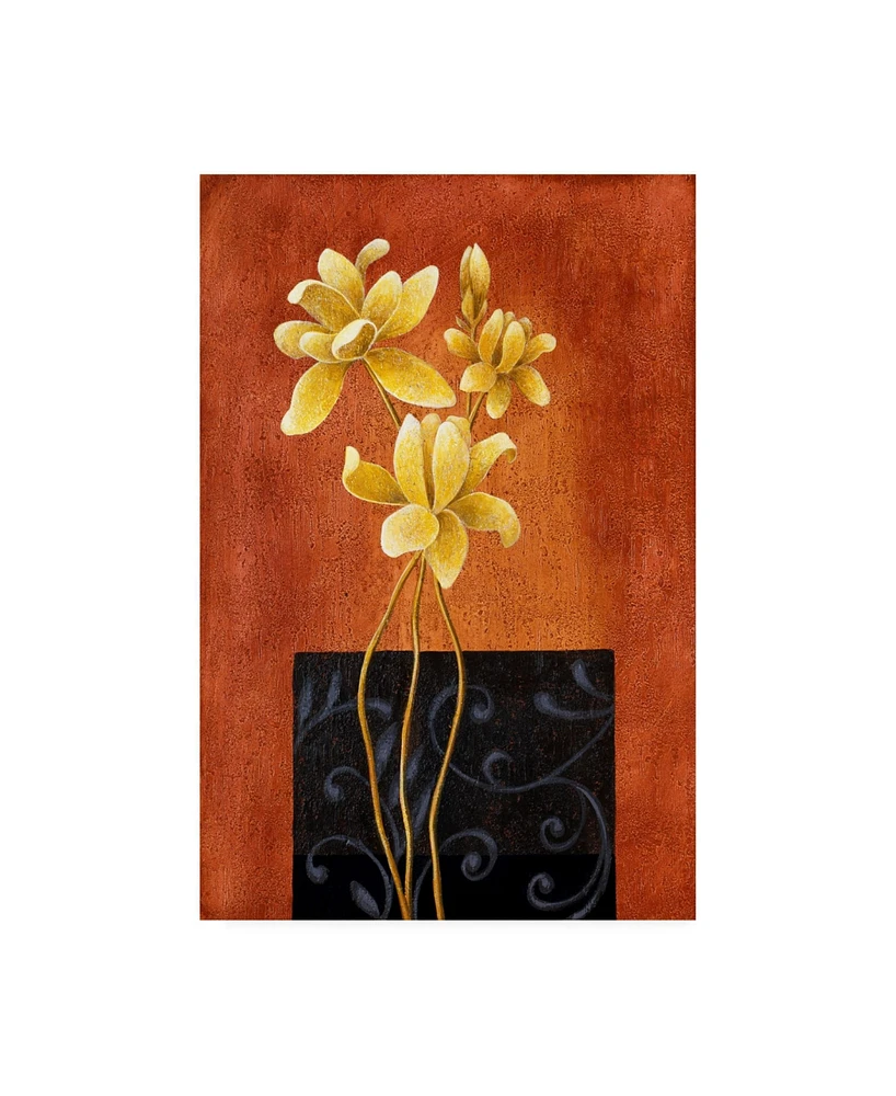 Pablo Esteban Yellow Flowers on Orange Canvas Art - 36.5" x 48"