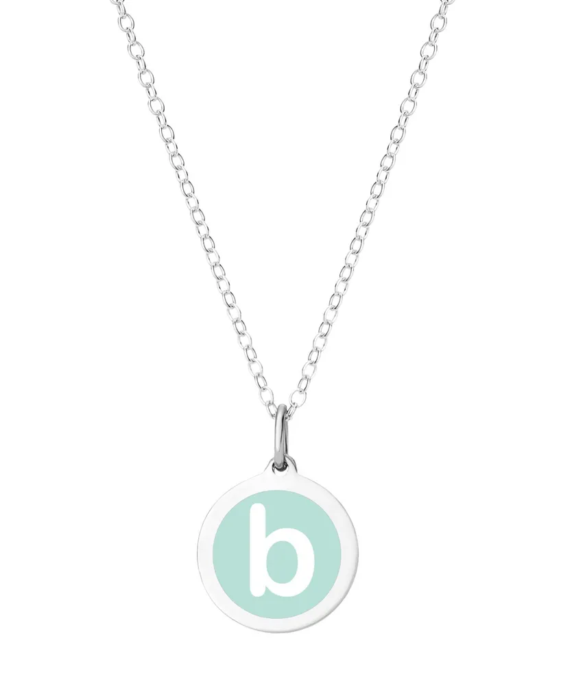 Auburn Jewelry Mini Initial Pendant Necklace Sterling Silver and Mint Enamel, 16" + 2" Extender