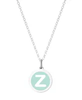 Auburn Jewelry Mini Initial Pendant Necklace Sterling Silver and Mint Enamel, 16" + 2" Extender