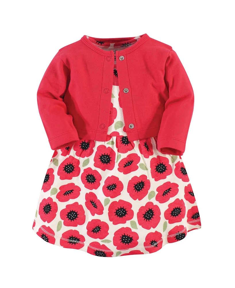 Touched by Nature Toddler Girls Baby Cotton Dress and Cardigan 2pc Set, Poppy