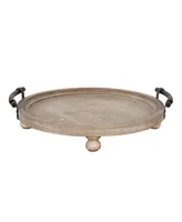 Kate and Laurel Bruillet Round Wooden Footed Tray - 15" x 3.75"