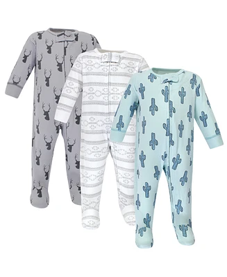 Yoga Sprout Baby Boys Cottton Zipper Sleep and Play 3pk, Cactus