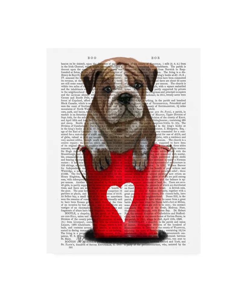 Fab Funky Bulldog Bucket of Love, Red Canvas Art - 15.5" x 21"