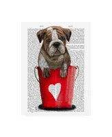 Fab Funky Bulldog Bucket of Love, Red Canvas Art - 15.5" x 21"