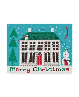 Michael Mullan Jolly Holiday Home on Blue Merry Christmas Canvas Art