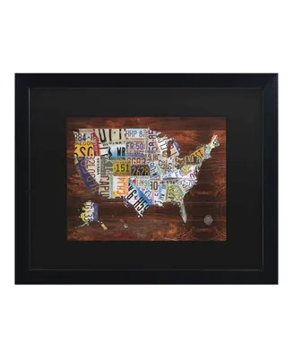 Masters Fine Art Usa License Plate Map on Wood Matted Framed Art