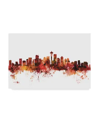 Michael Tompsett Seattle Washington Skyline Red Canvas Art