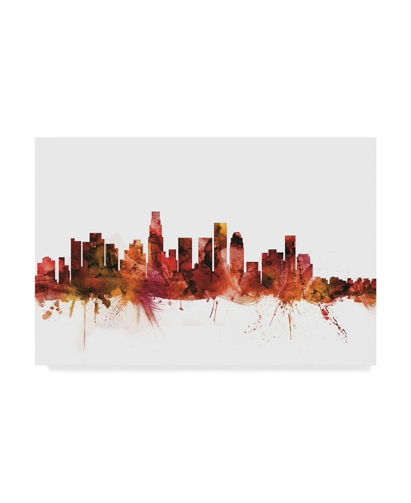 Michael Tompsett Los Angeles California Skyline Red Canvas Art