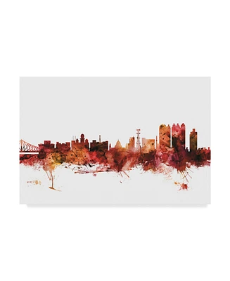 Michael Tompsett Calcutta (Kolkata) India Skyline Red Canvas Art - 20" x 25"