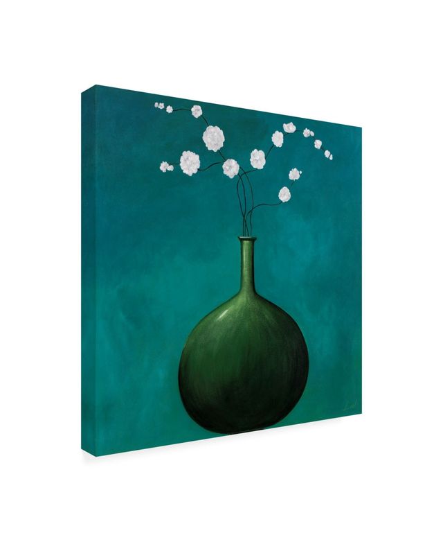 Pablo Esteban Green Vase Over Blue Canvas Art - 15.5" x 21"