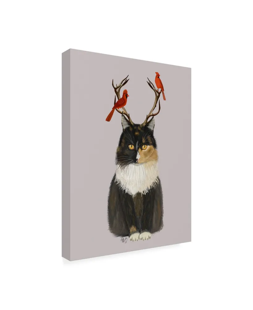 Fab Funky Tortoiseshell Cat, Antlers and Red Birds Canvas Art