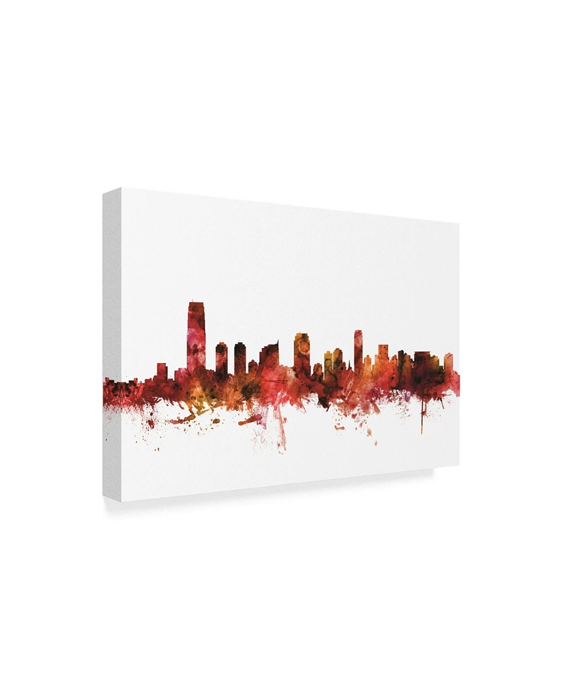 Michael Tompsett Jersey City New Jersey Skyline Red Canvas Art - 20" x 25"