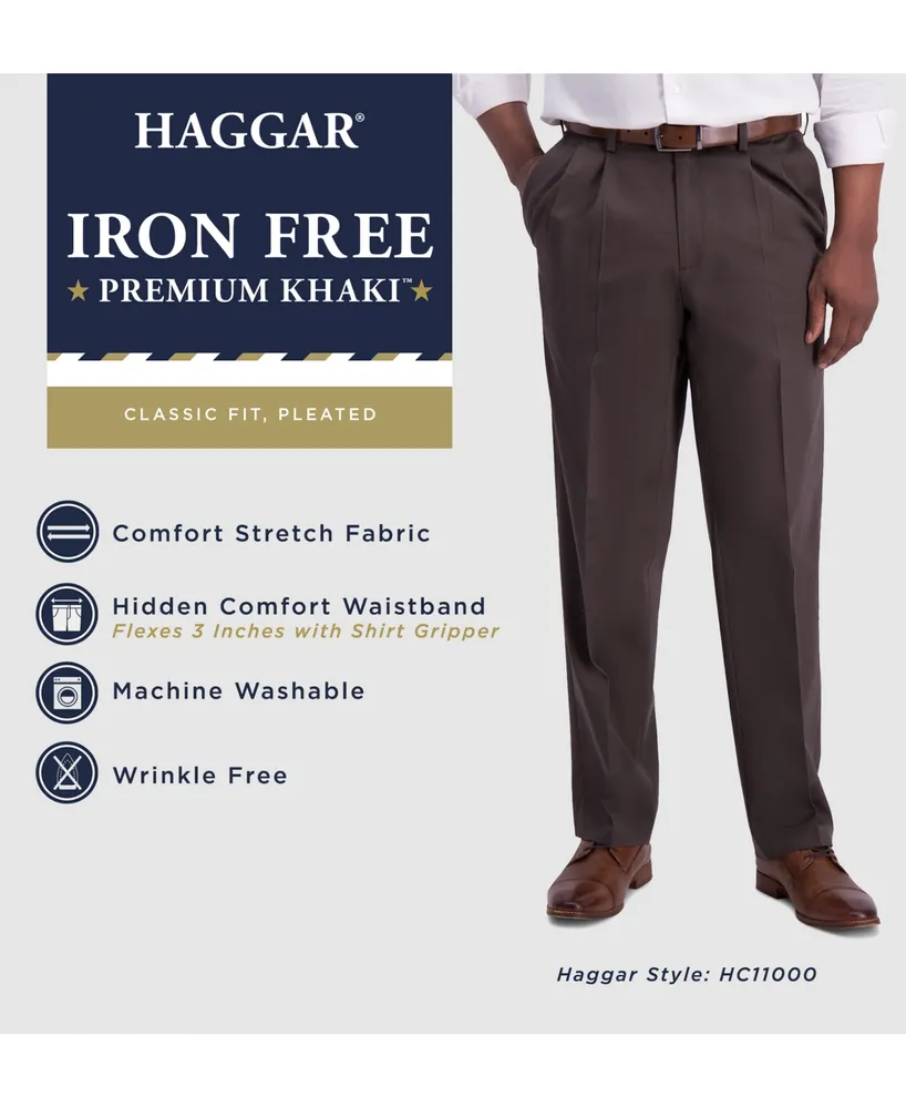 Haggar Men's Iron Free Premium Khaki Classic-Fit Pleated Pant