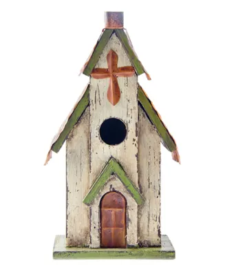 Glitzhome Distressed Solid Wood Church Birdhouse Kd