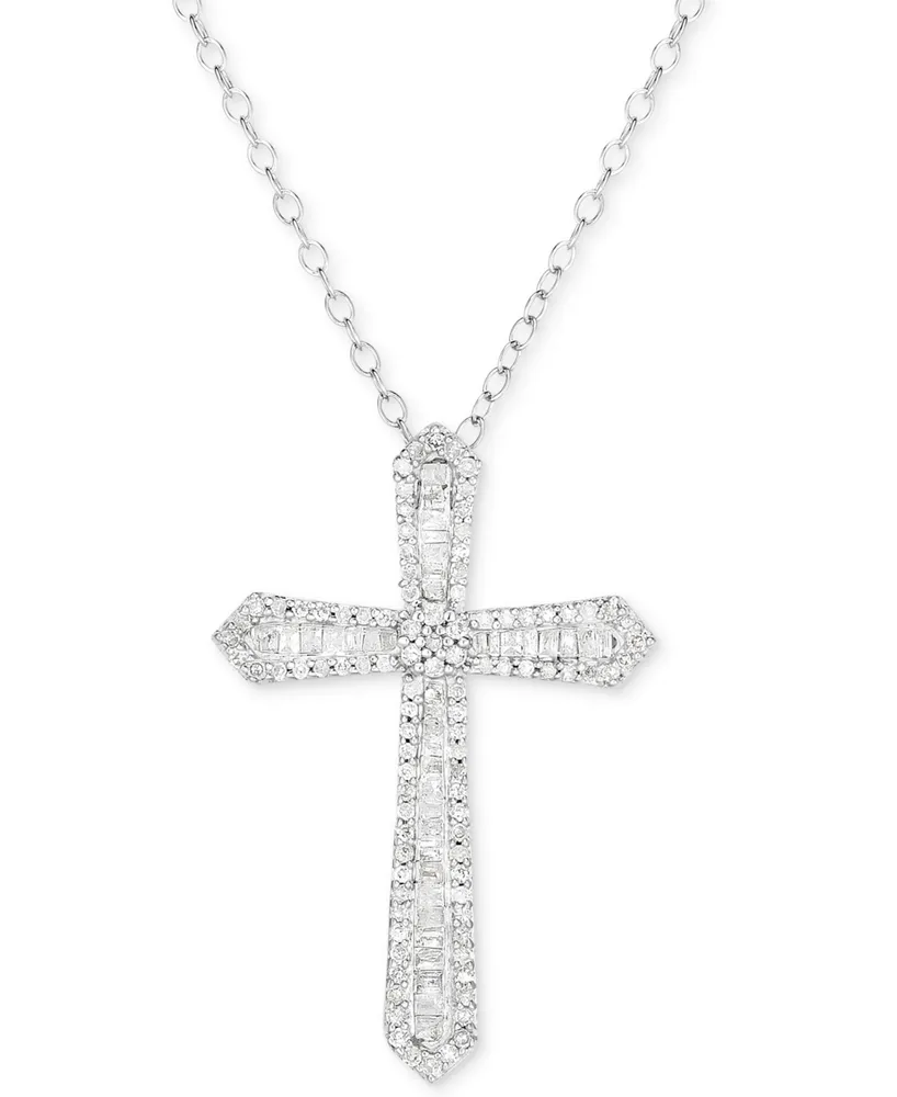 Diamond Cross 18" Pendant Necklace (1/2 ct. t.w.) in Sterling Silver