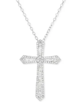 Diamond Cross 18" Pendant Necklace (1/2 ct. t.w.) in Sterling Silver