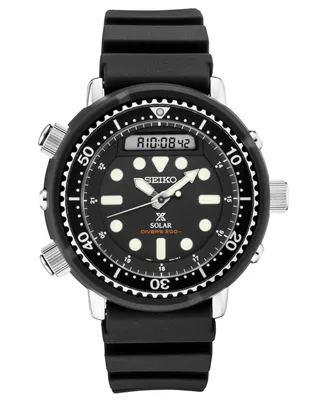 Seiko Men's Solar Analog-Digital Prospex Divers Black Silicone Strap Watch 47.8mm