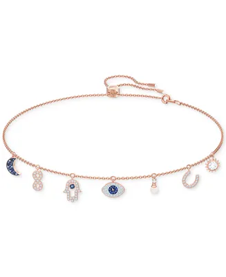 Swarovski Rose Gold-Tone Crystal Protective Charm Bolo Necklace